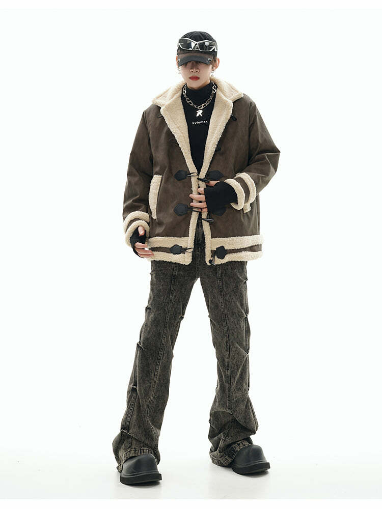 GCINIM Faux-Shearling Jacket - Y2K Grunge, 90s Retro, Summer Outfits, Pastel Goth, Y2