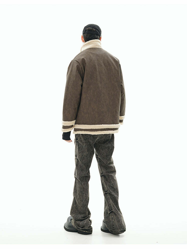 GCINIM Faux-Shearling Jacket - Y2K Grunge, 90s Retro, Summer Outfits, Pastel Goth, Y2