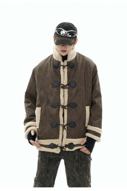 GCINIM Faux-Shearling Jacket - Y2K Grunge, 90s Retro, Summer Outfits, Pastel Goth, Y2
