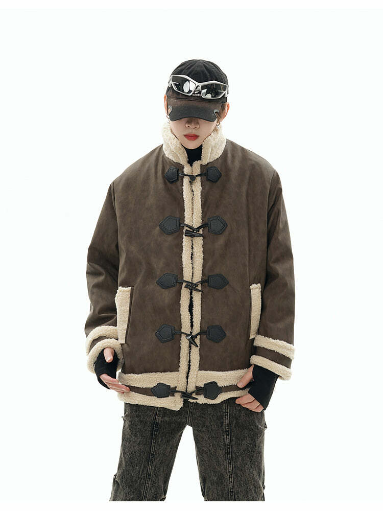 GCINIM Faux-Shearling Jacket - Y2K Grunge, 90s Retro, Summer Outfits, Pastel Goth, Y2