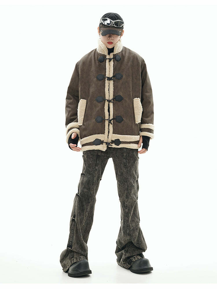 GCINIM Faux-Shearling Jacket - Y2K Grunge, 90s Retro, Summer Outfits, Pastel Goth, Y2