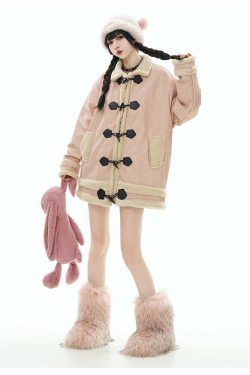 GCINIM Faux-Shearling Jacket - Y2K Grunge, 90s Retro, Summer Outfits, Pastel Goth, Y2