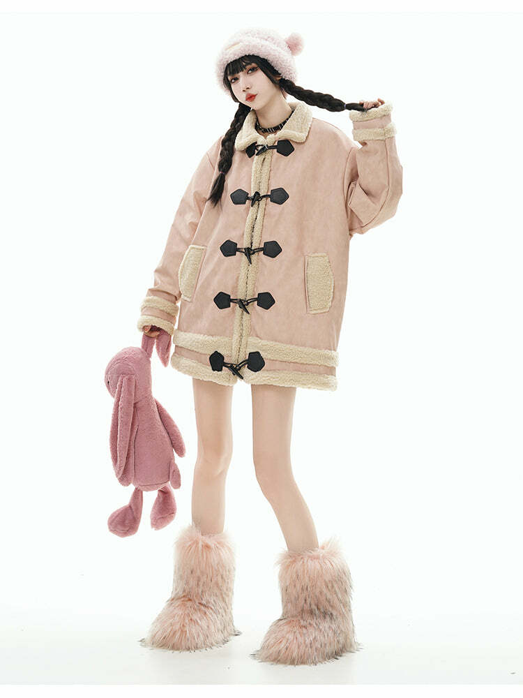GCINIM Faux-Shearling Jacket - Y2K Grunge, 90s Retro, Summer Outfits, Pastel Goth, Y2