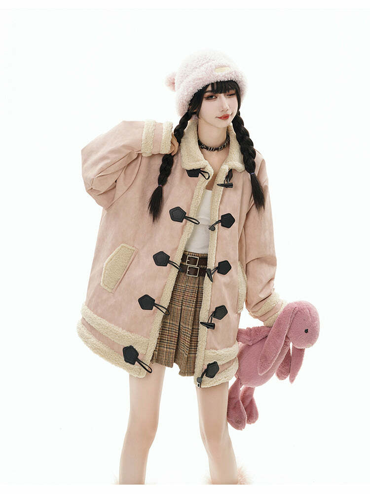 GCINIM Faux-Shearling Jacket - Y2K Grunge, 90s Retro, Summer Outfits, Pastel Goth, Y2