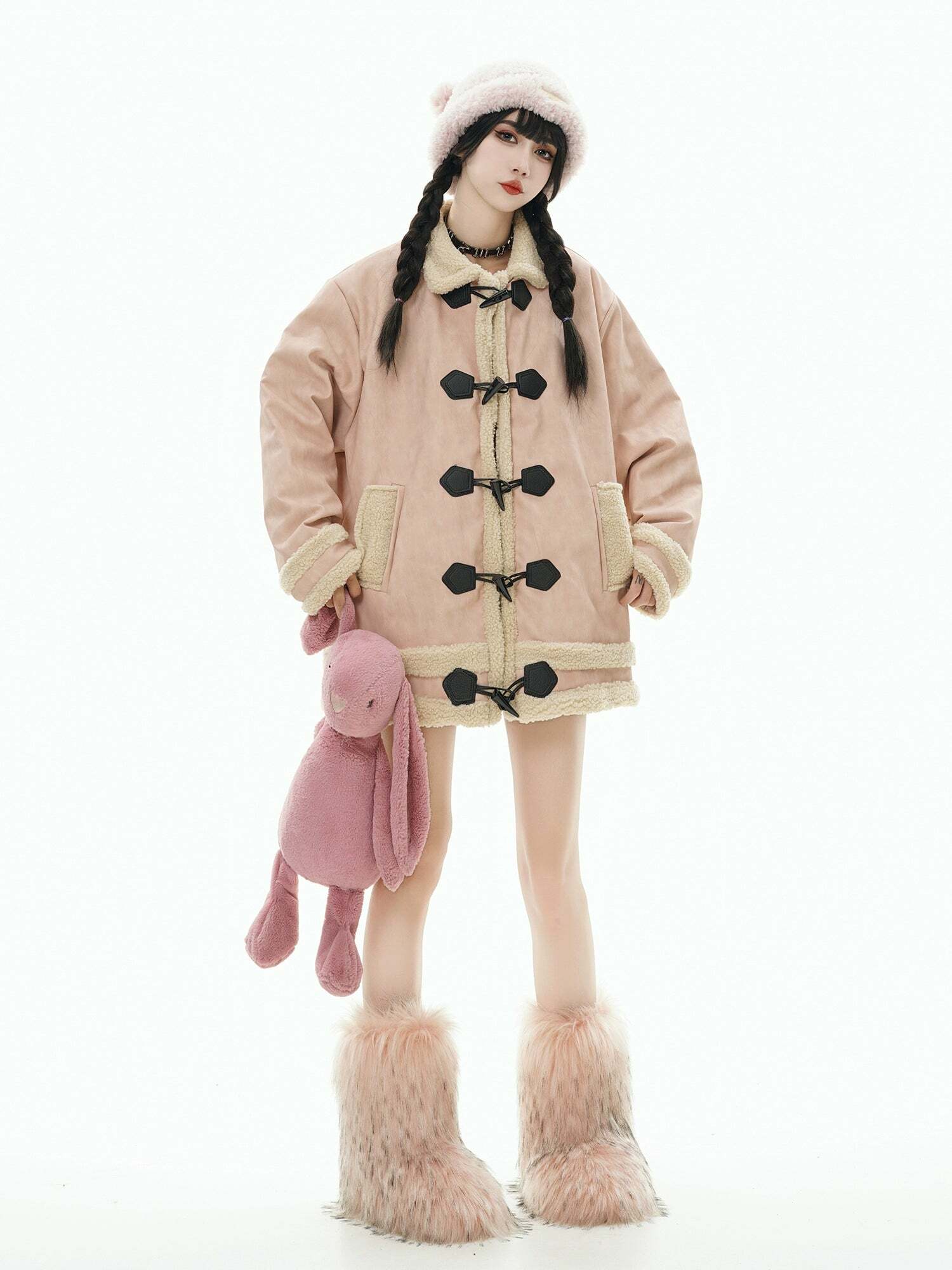 GCINIM Faux-Shearling Jacket - Y2K Grunge, 90s Retro, Summer Outfits, Pastel Goth, Y2