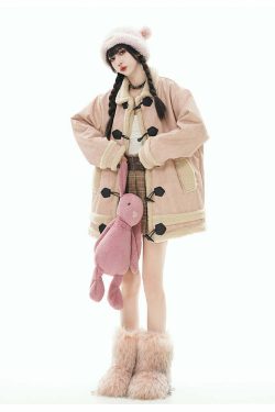 GCINIM Faux-Shearling Jacket - Y2K Grunge, 90s Retro, Summer Outfits, Pastel Goth, Y2