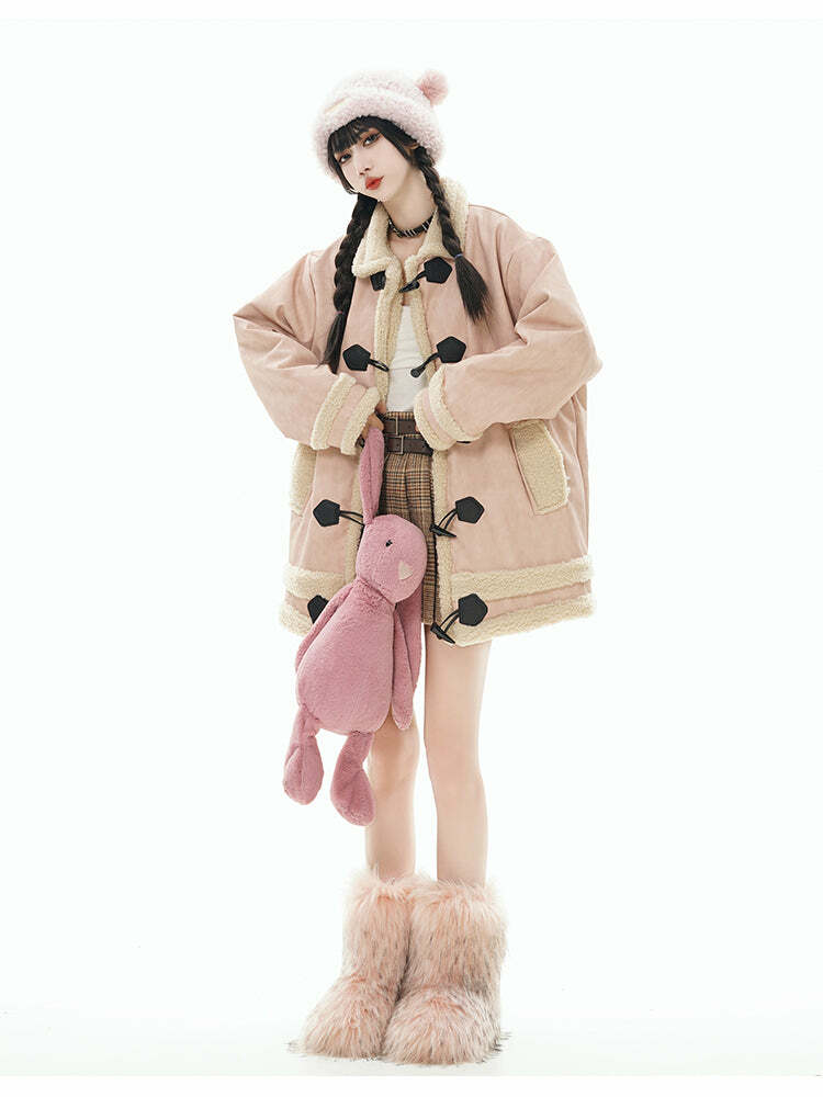 GCINIM Faux-Shearling Jacket - Y2K Grunge, 90s Retro, Summer Outfits, Pastel Goth, Y2