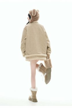 GCINIM Faux-Shearling Jacket - Y2K Grunge, 90s Retro, Summer Outfits, Pastel Goth, Y2