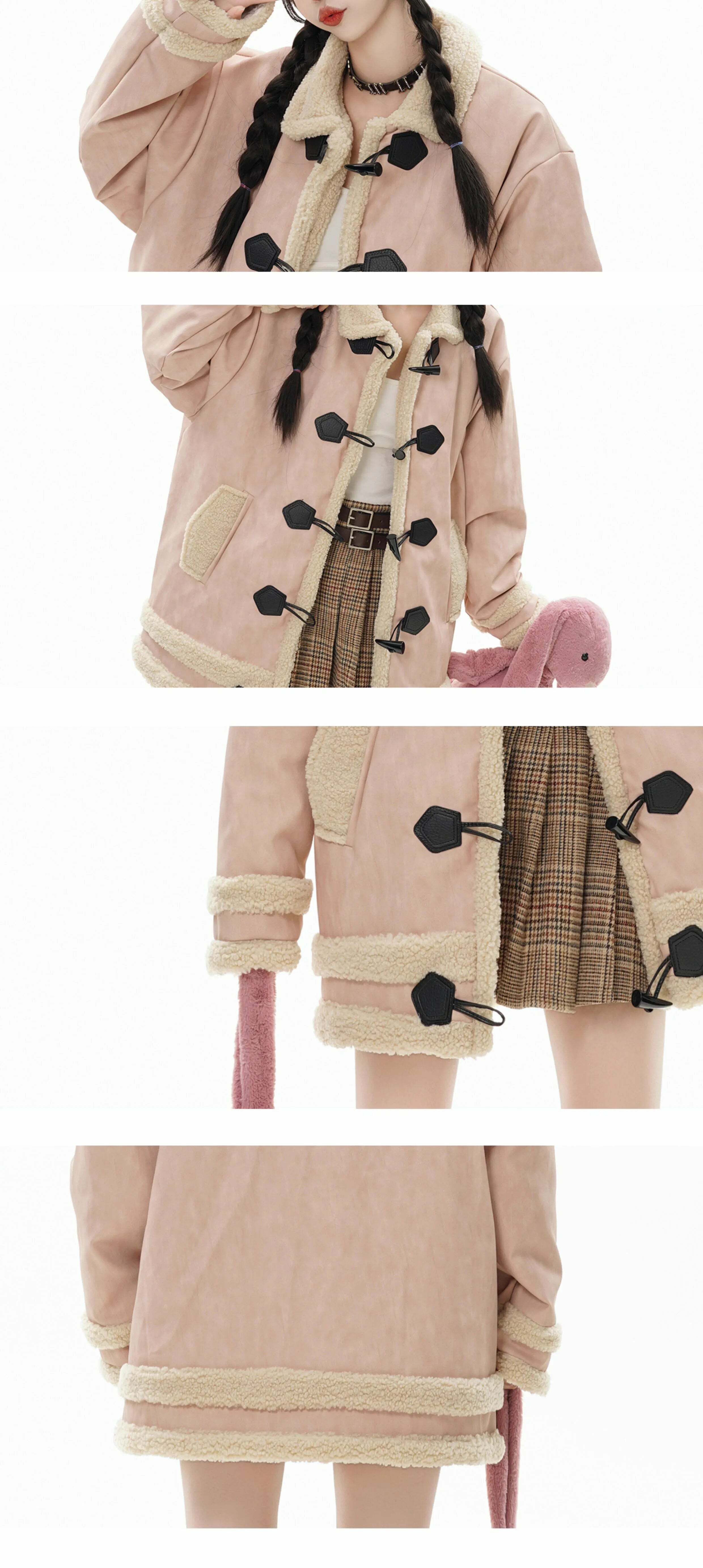 GCINIM Faux-Shearling Jacket - Y2K Grunge, 90s Retro, Summer Outfits, Pastel Goth, Y2
