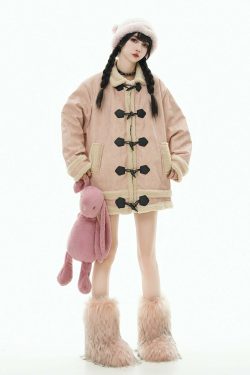GCINIM Faux-Shearling Jacket - Y2K Grunge, 90s Retro, Summer Outfits, Pastel Goth, Y2