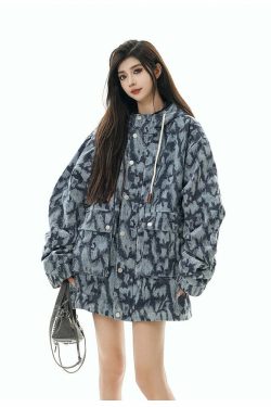 GCINIM Painted Stripe Denim Jacket - Y2K Summer, 90s Grunge, Retro Style, Y2K Club & Party Outfits