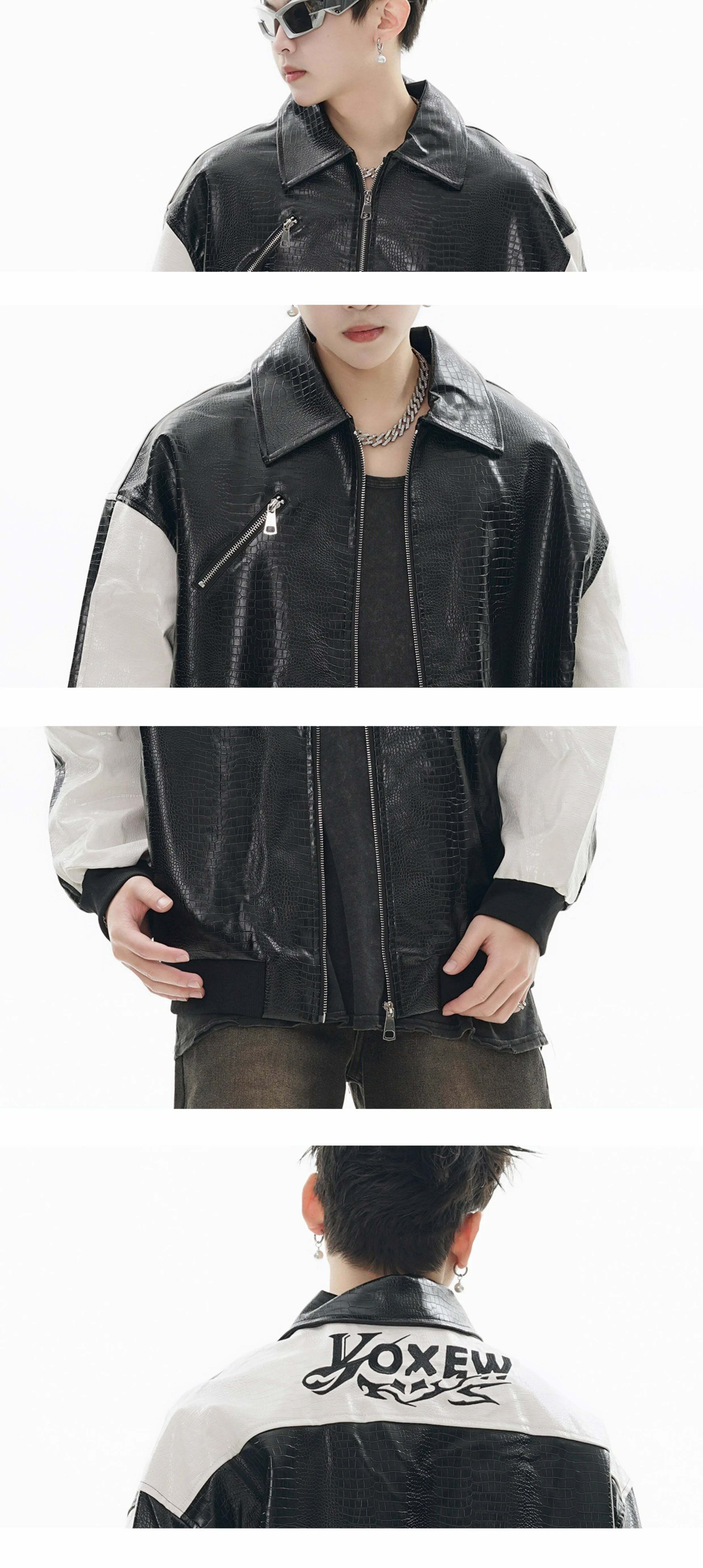 GCINIM Two-Tone Faux Leather Jacket - Y2K Grunge, 90s Fashion, Retro Style, Summer Y2K Outfits