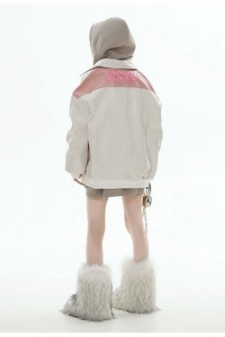GCINIM Two-Tone Faux Leather Jacket - Y2K Grunge, 90s Fashion, Retro Style, Summer Y2K Outfits