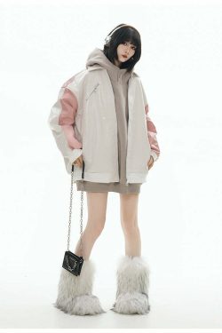 GCINIM Two-Tone Faux Leather Jacket - Y2K Grunge, 90s Fashion, Retro Style, Summer Y2K Outfits