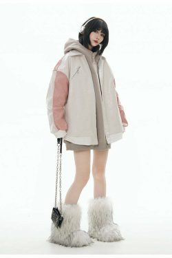 GCINIM Two-Tone Faux Leather Jacket - Y2K Grunge, 90s Fashion, Retro Style, Summer Y2K Outfits