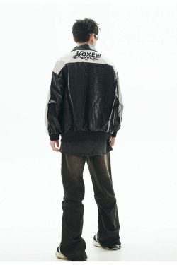 GCINIM Two-Tone Faux Leather Jacket - Y2K Grunge, 90s Fashion, Retro Style, Summer Y2K Outfits