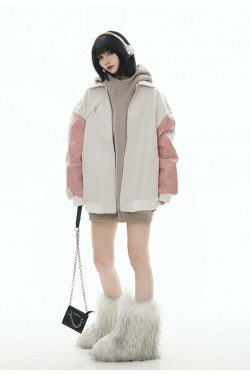 GCINIM Two-Tone Faux Leather Jacket - Y2K Grunge, 90s Fashion, Retro Style, Summer Y2K Outfits