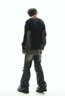 GCINIM Two-Tone V Neck Sweater - Y2K Grunge, 90s Fashion, Retro Style, Summer Y2K Out