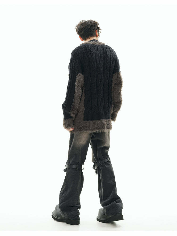 GCINIM Two-Tone V Neck Sweater - Y2K Grunge, 90s Fashion, Retro Style, Summer Y2K Out