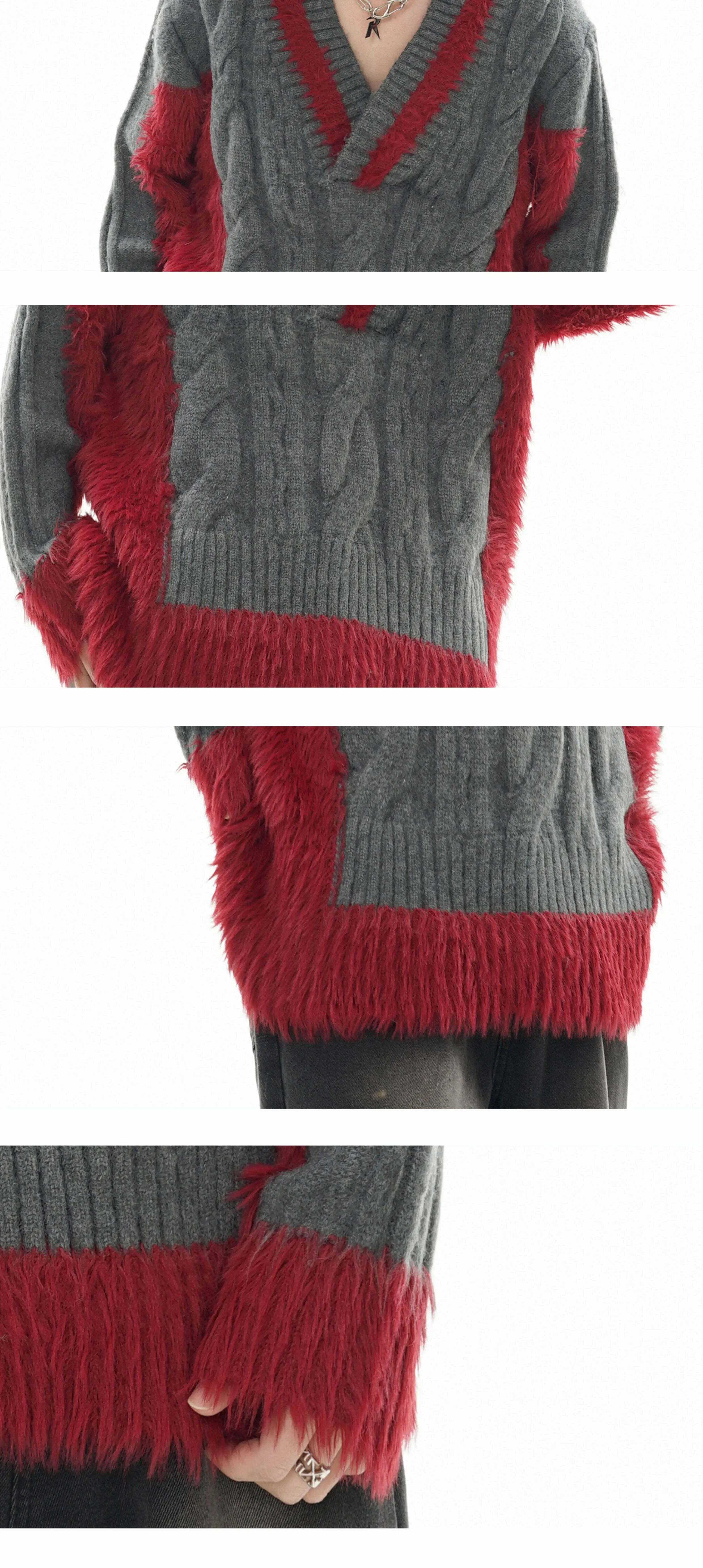 GCINIM Two-Tone V Neck Sweater - Y2K Grunge, 90s Fashion, Retro Style, Summer Y2K Out