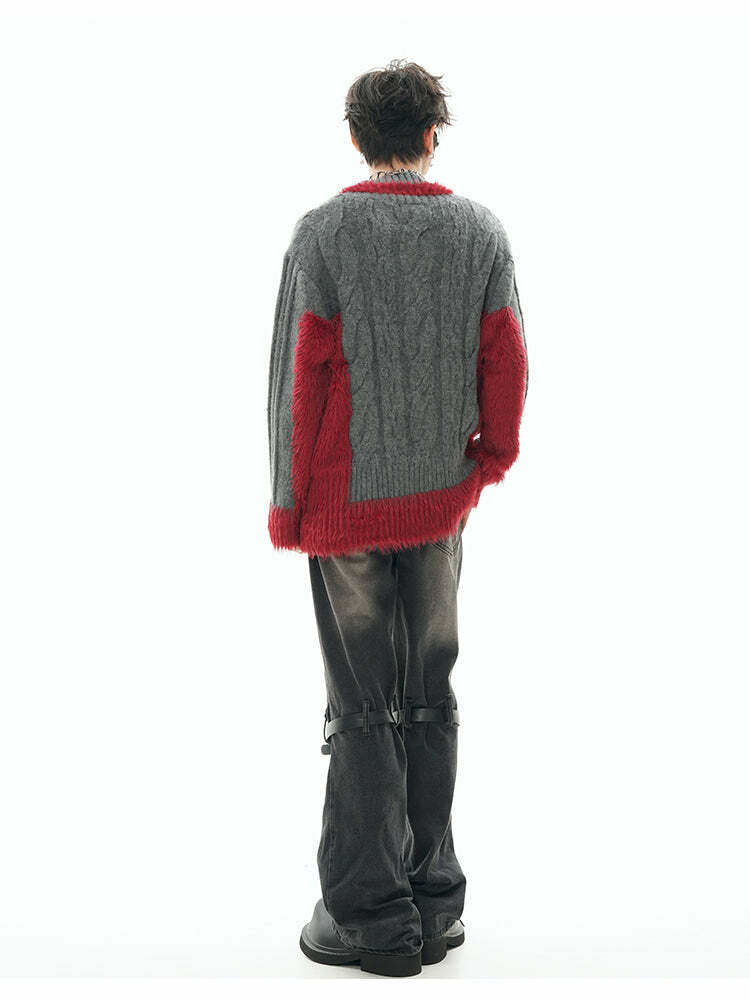 GCINIM Two-Tone V Neck Sweater - Y2K Grunge, 90s Fashion, Retro Style, Summer Y2K Out