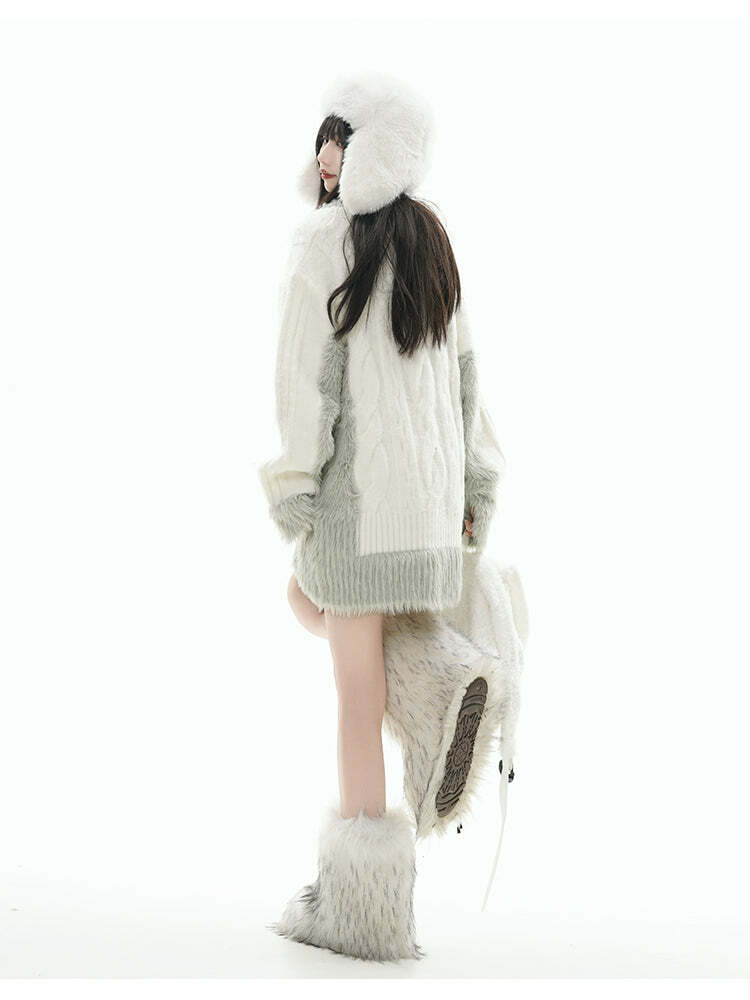 GCINIM Two-Tone V Neck Sweater - Y2K Grunge, 90s Fashion, Retro Style, Summer Y2K Out