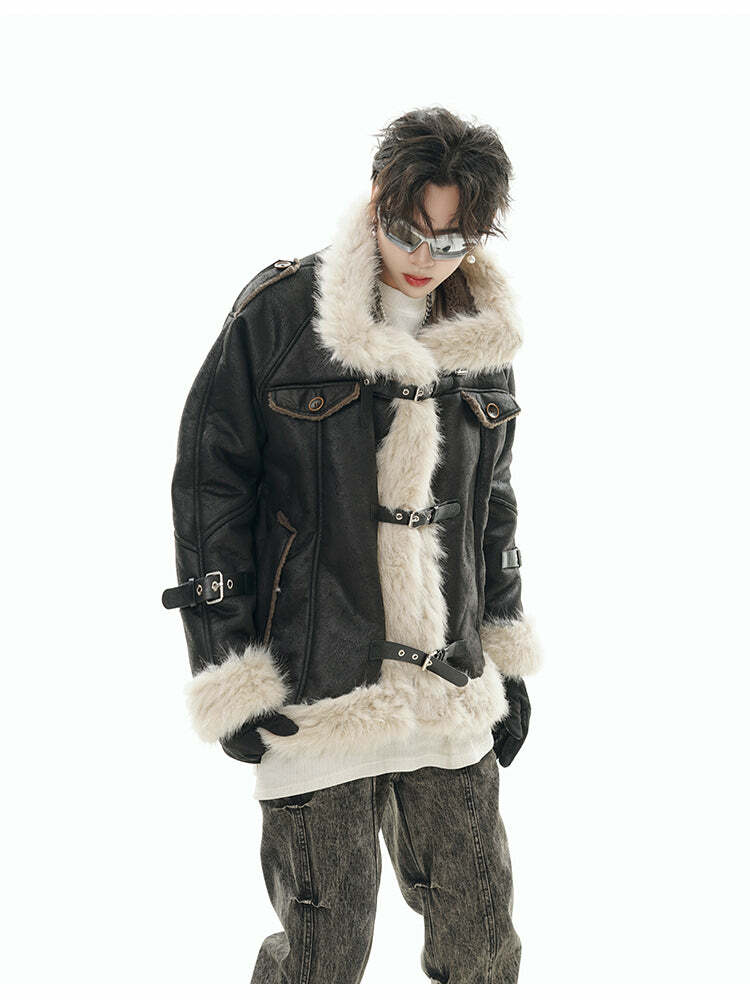GCINIM Y2K Faux Leather Buckle-Strap Jacket - 90s Grunge, Retro, Gothic, Summer & Party Outfits