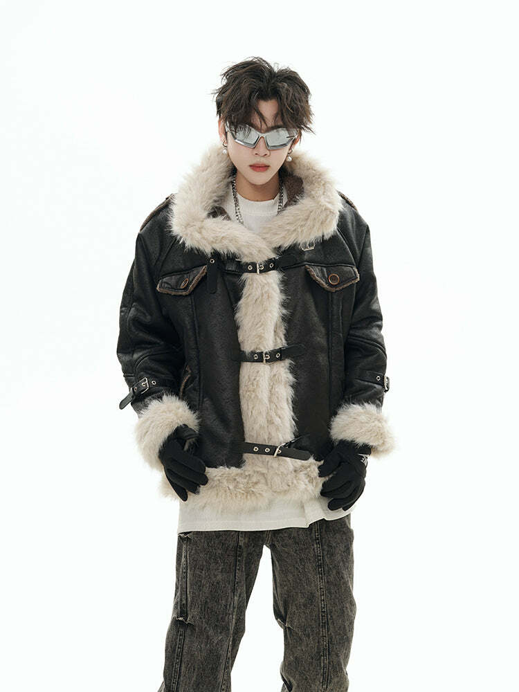 GCINIM Y2K Faux Leather Buckle-Strap Jacket - 90s Grunge, Retro, Gothic, Summer & Party Outfits