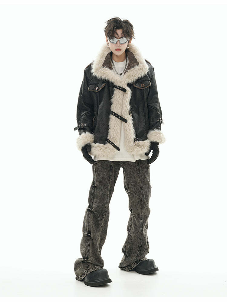 GCINIM Y2K Faux Leather Buckle-Strap Jacket - 90s Grunge, Retro, Gothic, Summer & Party Outfits