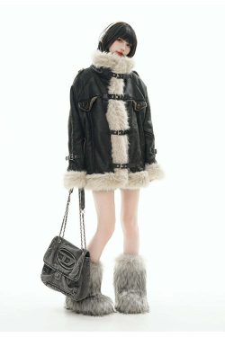 GCINIM Y2K Faux Leather Buckle-Strap Jacket - 90s Grunge, Retro, Gothic, Summer & Party Outfits