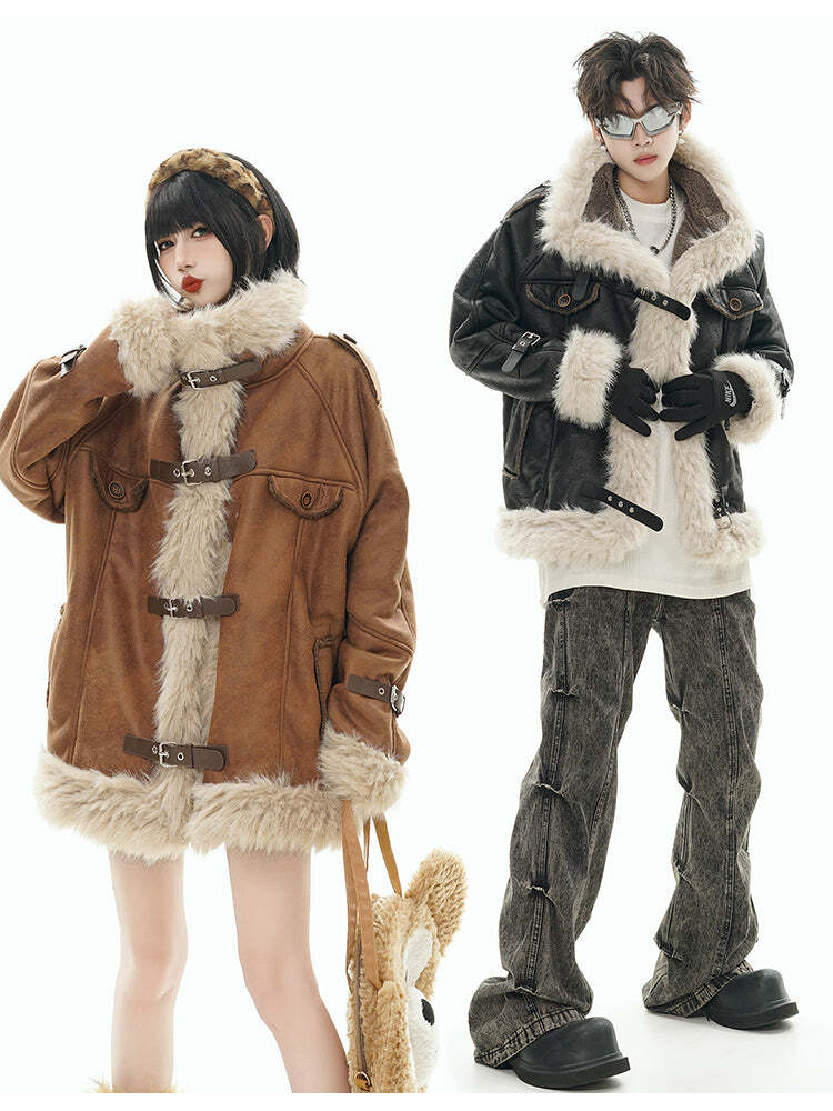 GCINIM Y2K Faux Leather Buckle-Strap Jacket - 90s Grunge, Retro, Gothic, Summer & Party Outfits