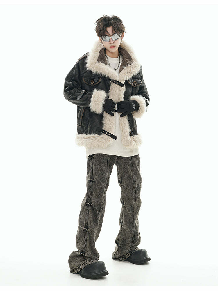 GCINIM Y2K Faux Leather Buckle-Strap Jacket - 90s Grunge, Retro, Gothic, Summer & Party Outfits