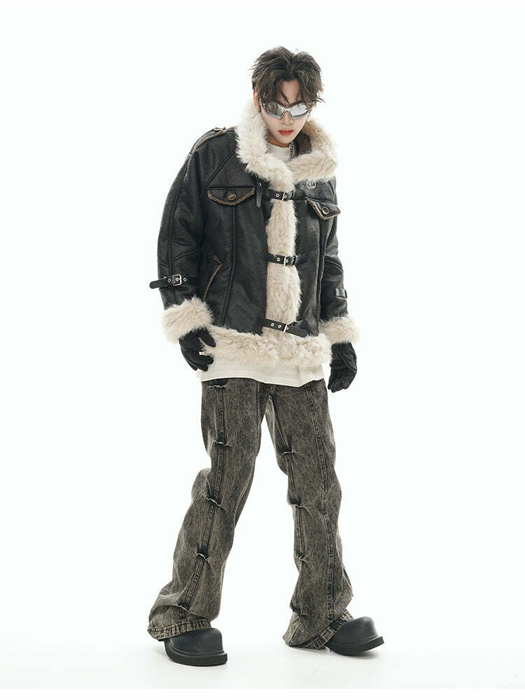 GCINIM Y2K Faux Leather Buckle-Strap Jacket - 90s Grunge, Retro, Gothic, Summer & Party Outfits