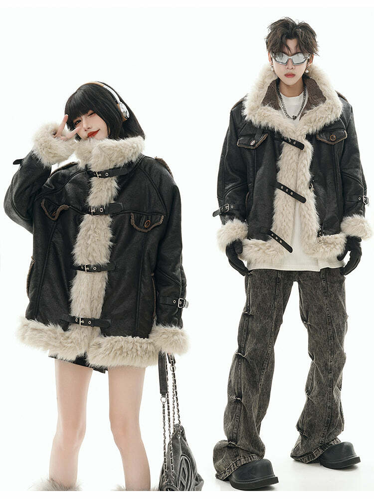 GCINIM Y2K Faux Leather Buckle-Strap Jacket - 90s Grunge, Retro, Gothic, Summer & Party Outfits