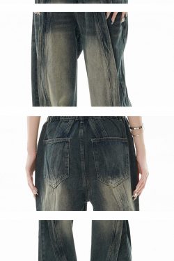 GCINIM Y2K Grunge Paneled Faded Denim Jeans - Retro 90s Fashion, Summer Y2K Outfits