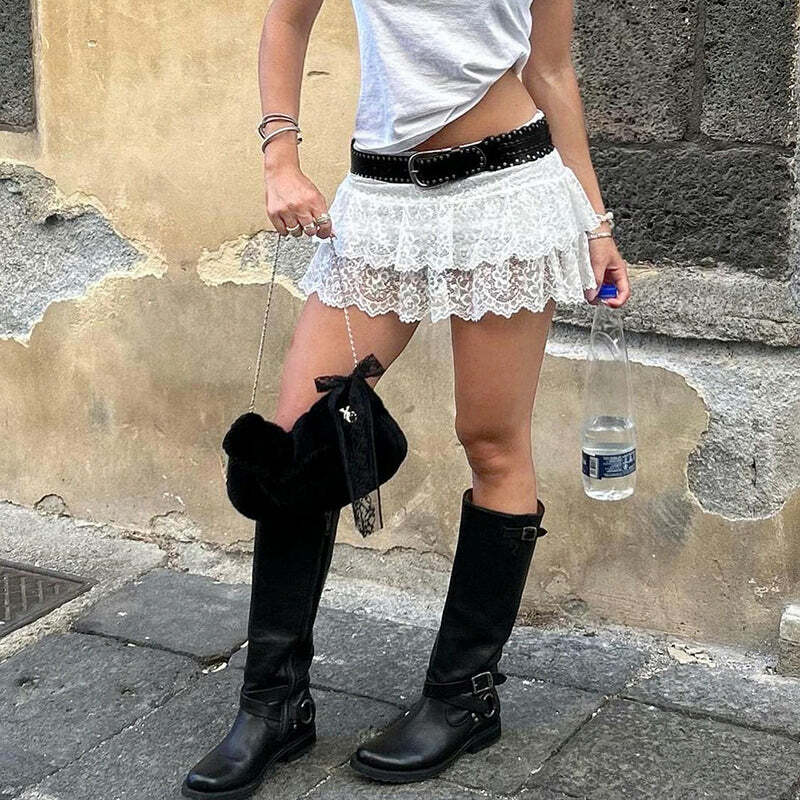 Gelila Lace Mini Skirt - Y2K Summer Grunge Outfit, 90s Fashion, Retro Style, Pastel Goth