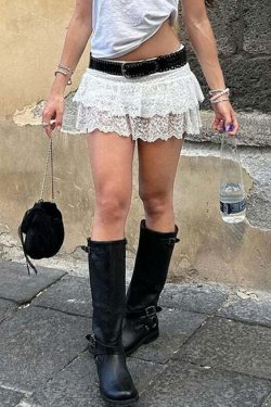 Gelila Lace Mini Skirt - Y2K Summer Grunge Outfit, 90s Fashion, Retro Style, Pastel Goth