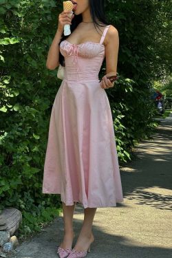 Giabella Corset Midi Dress - Y2K Summer, 90s Grunge, Retro Party, Pastel Goth, Y2K Club Outfit
