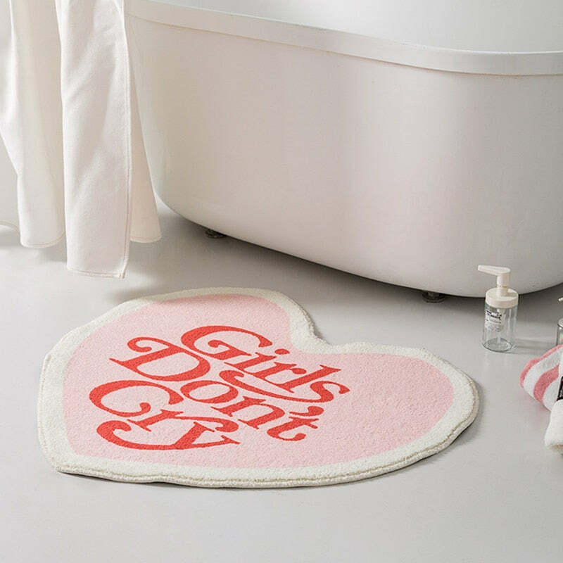 Girls Don't Cry Pink Heart Shape Carpet - Y2K Grunge, 90s Retro, Pastel Goth, Y2K Summer Decor