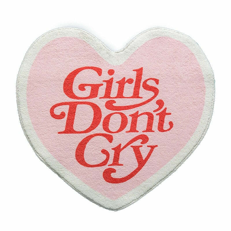 Girls Don't Cry Pink Heart Shape Carpet - Y2K Grunge, 90s Retro, Pastel Goth, Y2K Summer Decor