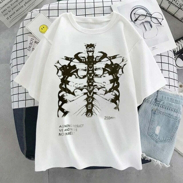 Gothic Aesthetic Ribcage T-Shirt - Y2K Grunge, 90s Fashion, Retro Style, Pastel Goth Outfits