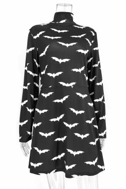 Gothic Black Bat Pattern Dress - Y2K Grunge, 90s Fashion, Retro Style, Pastel Goth Outfit