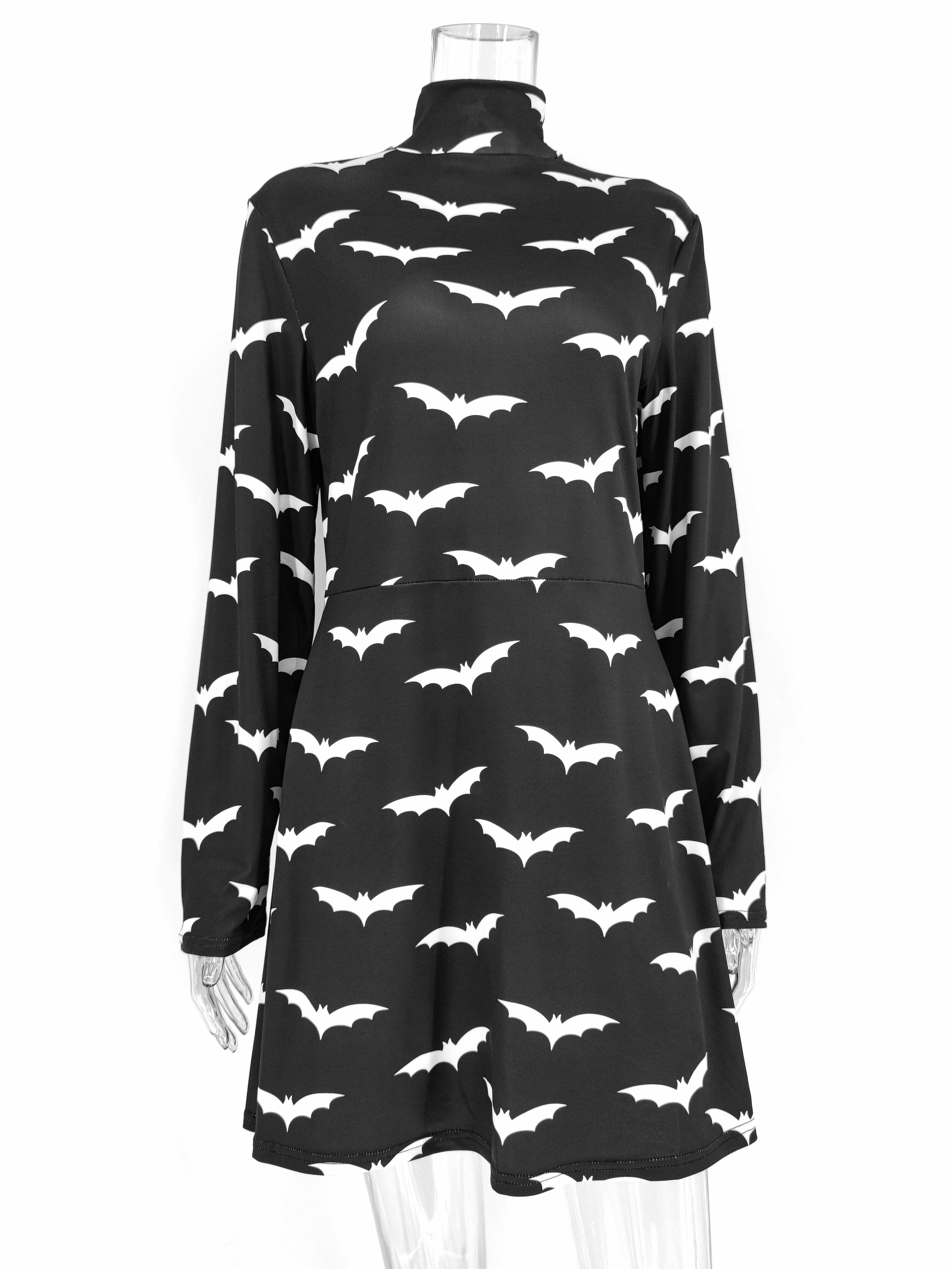 Gothic Black Bat Pattern Dress - Y2K Grunge, 90s Fashion, Retro Style, Pastel Goth Outfit