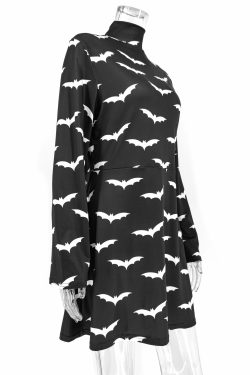 Gothic Black Bat Pattern Dress - Y2K Grunge, 90s Fashion, Retro Style, Pastel Goth Outfit