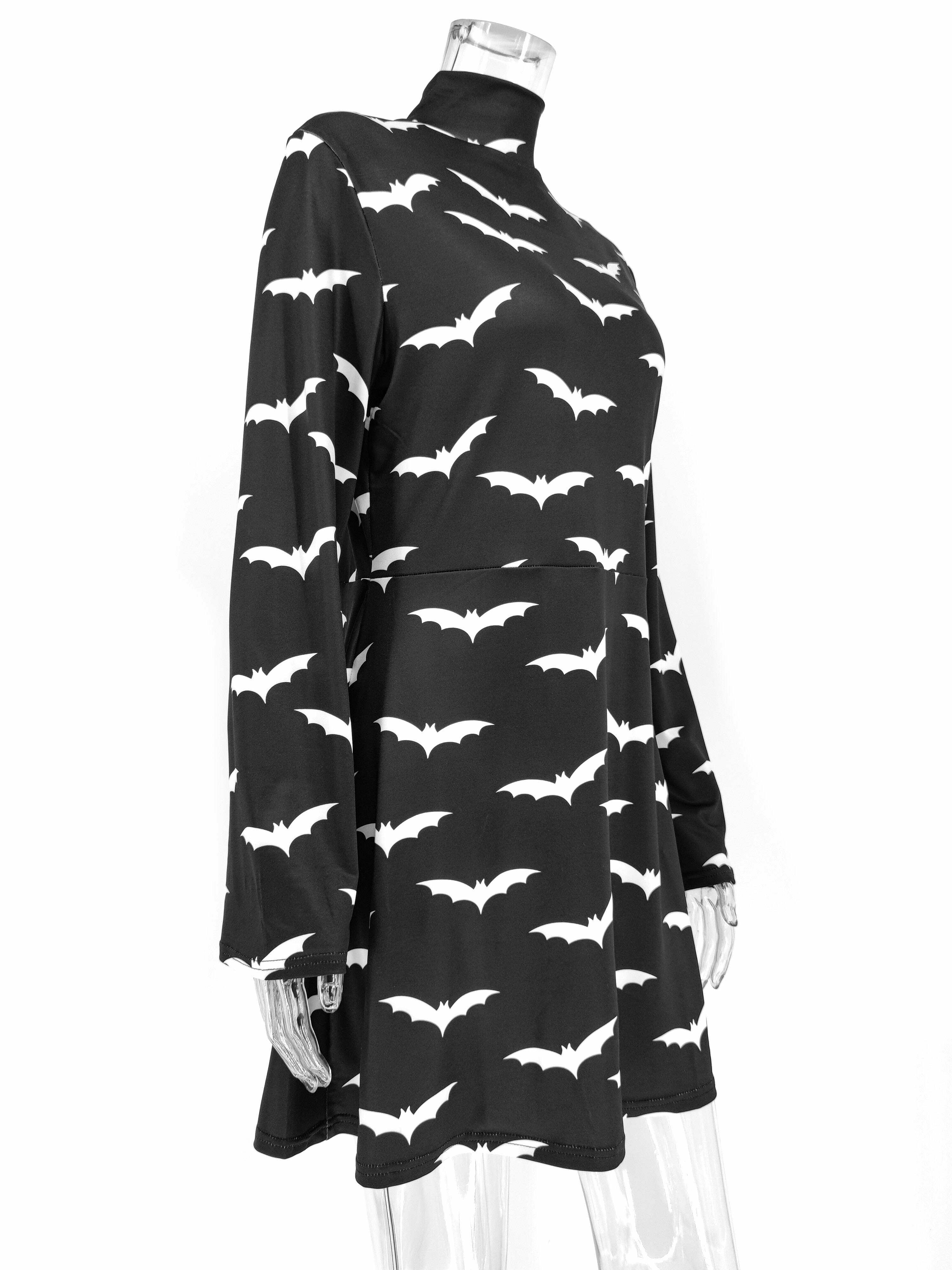 Gothic Black Bat Pattern Dress - Y2K Grunge, 90s Fashion, Retro Style, Pastel Goth Outfit