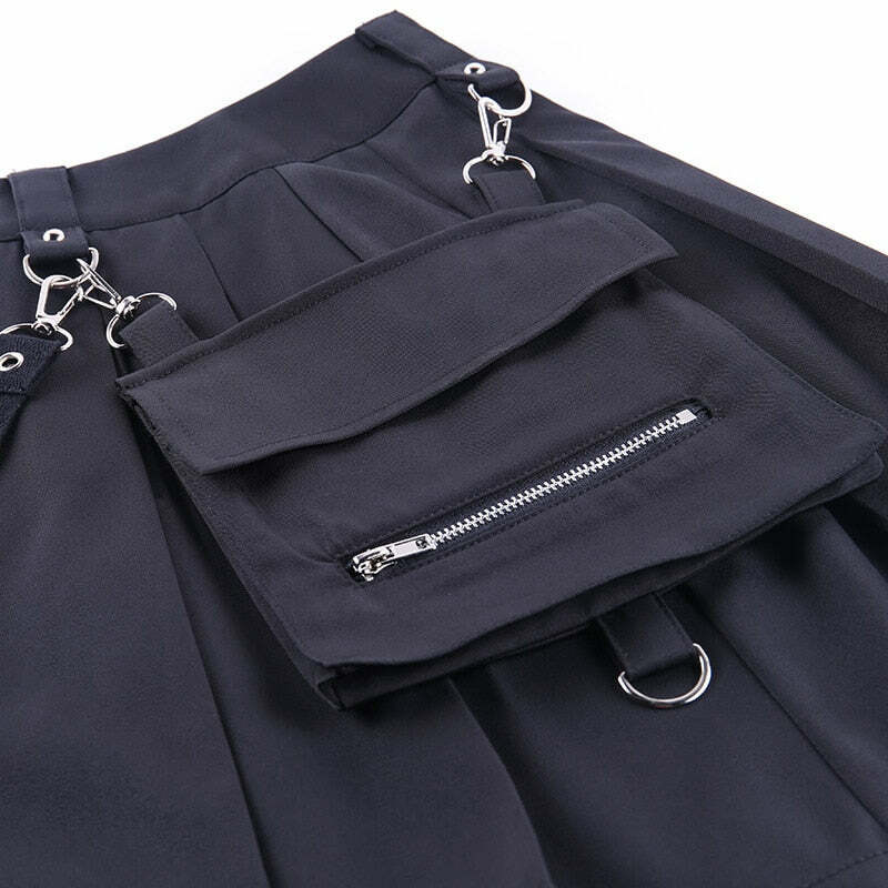 Gothic Black Cargo Skirt - Y2K Grunge, 90s Fashion, Retro Style, Y2K Summer Outfits