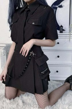 Gothic Black Cargo Skirt - Y2K Grunge, 90s Fashion, Retro Style, Y2K Summer Outfits
