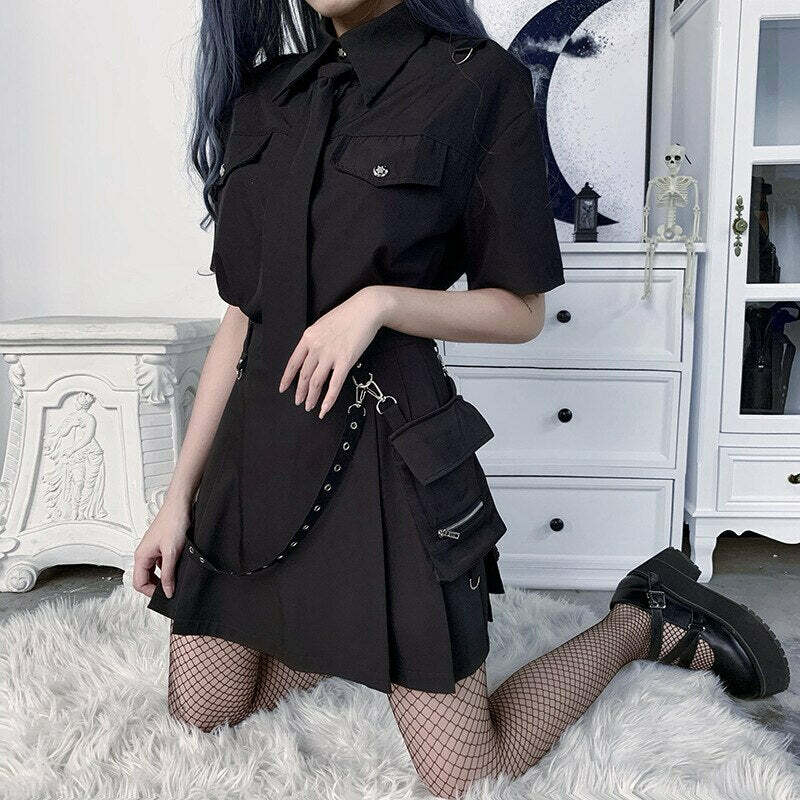 Gothic Black Cargo Skirt - Y2K Grunge, 90s Fashion, Retro Style, Y2K Summer Outfits