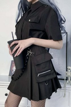 Gothic Black Cargo Skirt - Y2K Grunge, 90s Fashion, Retro Style, Y2K Summer Outfits