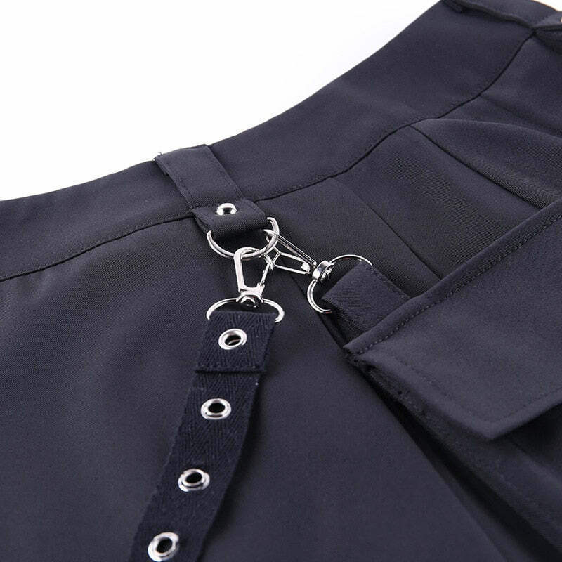 Gothic Black Cargo Skirt - Y2K Grunge, 90s Fashion, Retro Style, Y2K Summer Outfits